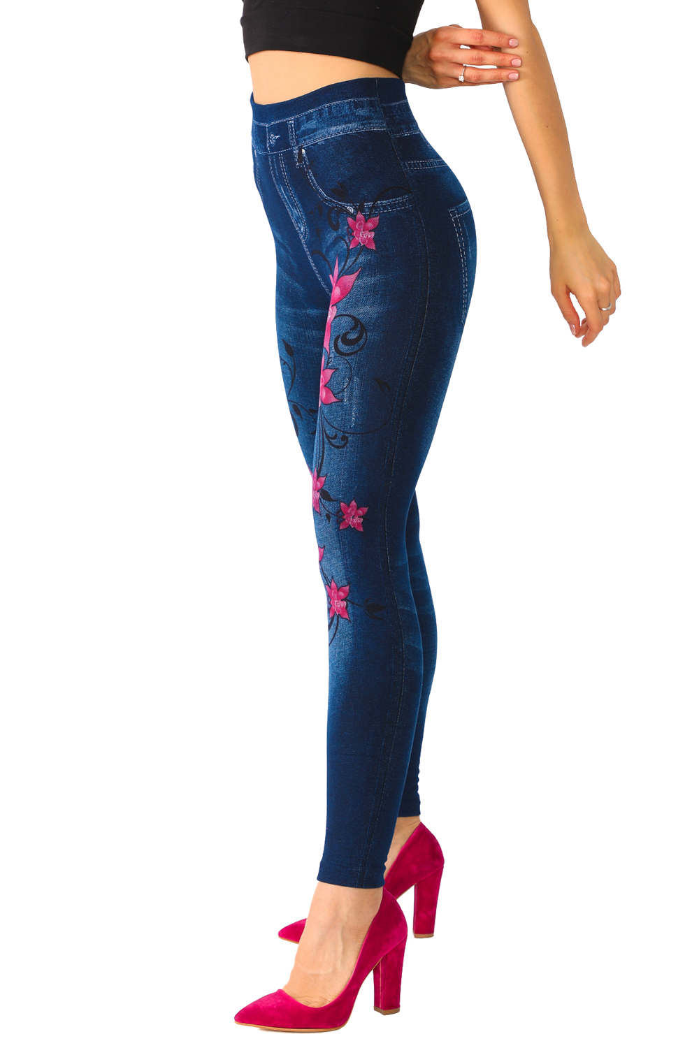 Jeans leggings with blue flower print, JENNIFER - Dress like Marie