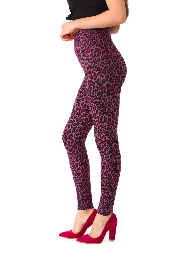 Denim Leggings with Pink Leopard Pattern - 2