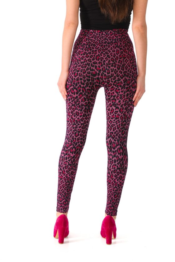 Denim Leggings with Pink Leopard Pattern - 3