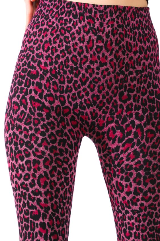 Denim Leggings with Pink Leopard Pattern - 7