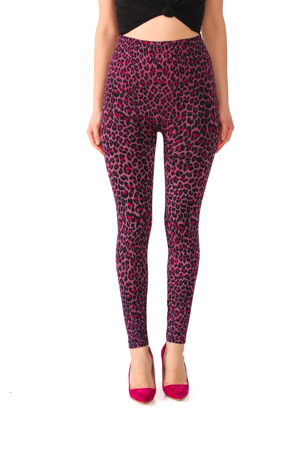 Denim Leggings with Pink Leopard Pattern - 4