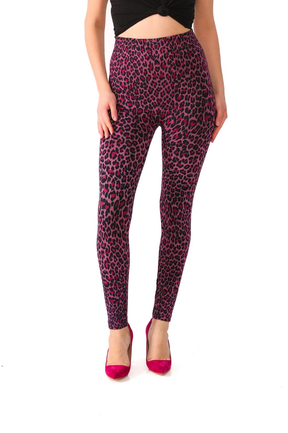 Denim Leggings with Pink Leopard Pattern - 5