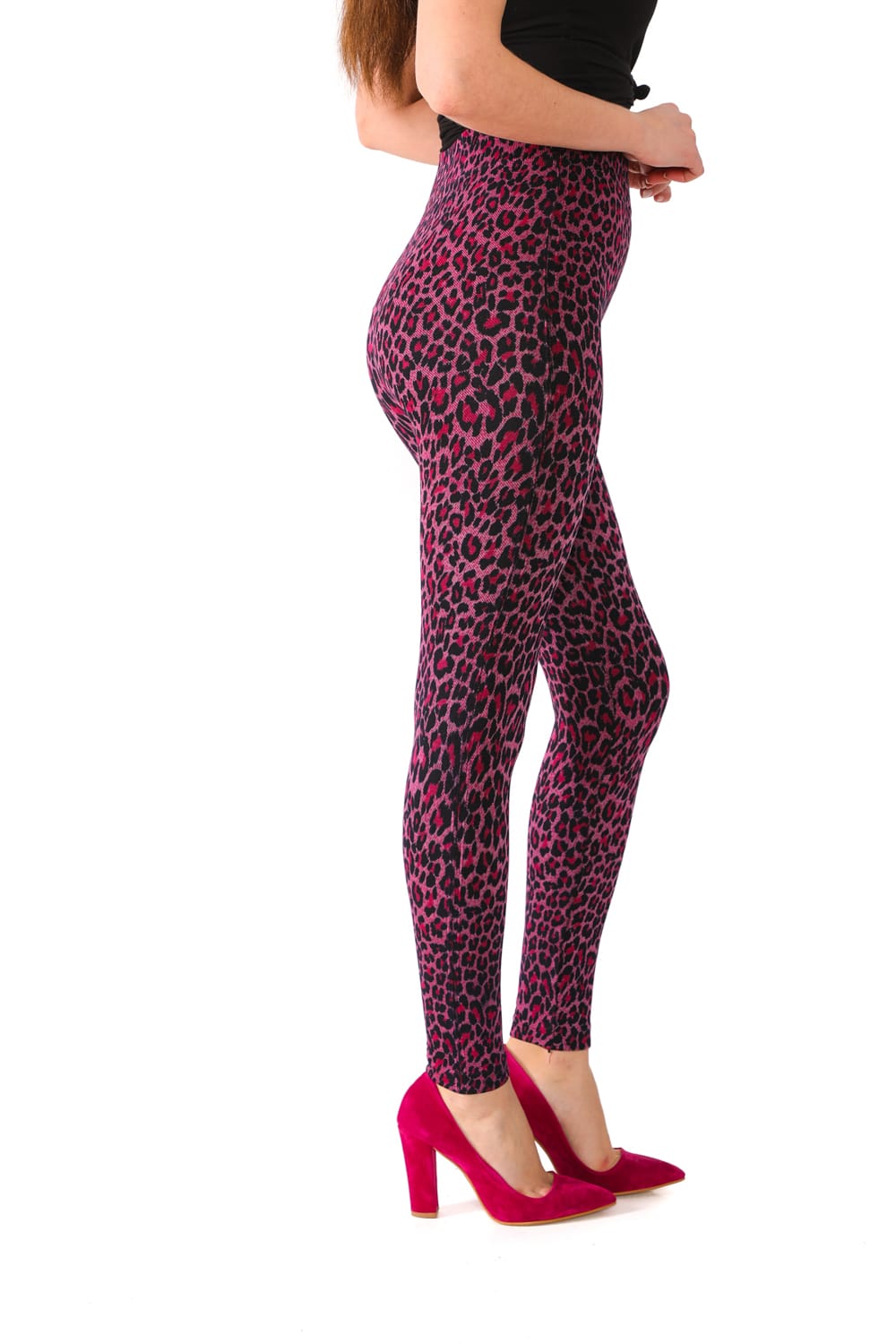 Denim Leggings with Pink Leopard Pattern - 6