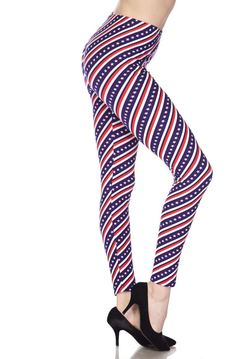 American Flag Stars Stripes Print Brushed Leggings - 1