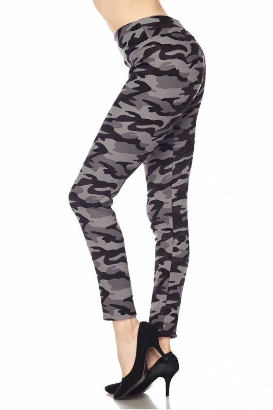 3-Inch HighWaist Fur Lined Grey Camo Ankle Leggings - 1