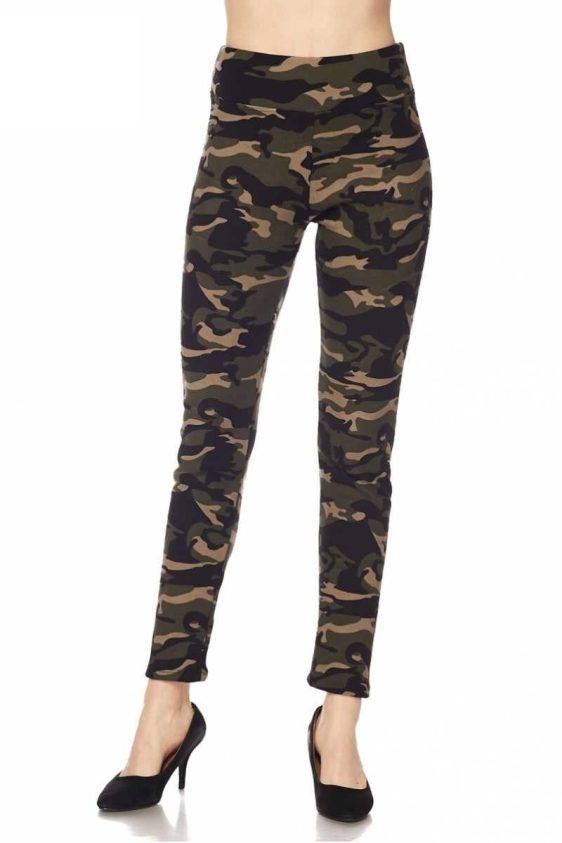 3 Inch High Waisted Fur Lined Camo Ankle Leggings - 1