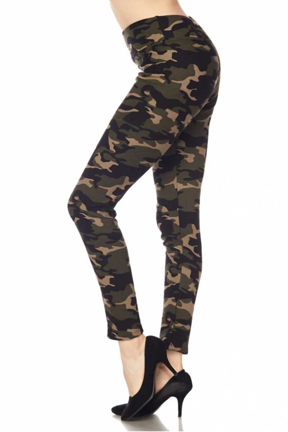 3 Inch High Waisted Fur Lined Camo Ankle Leggings - 3