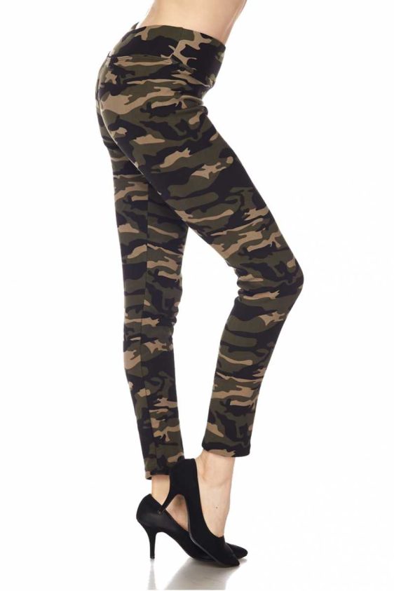 3 Inch High Waisted Fur Lined Camo Ankle Leggings - 2