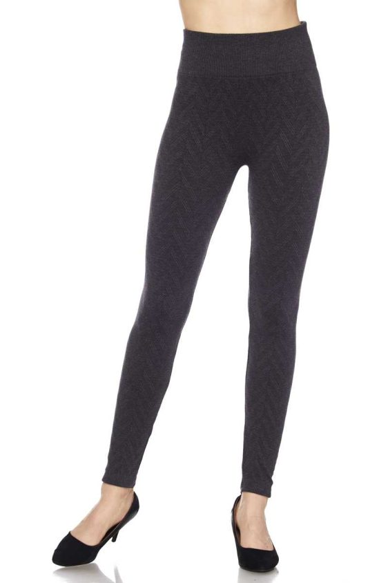 Solid Color 3 Inch High Waisted Textured Fleece Lined Ankle Leggings - 1