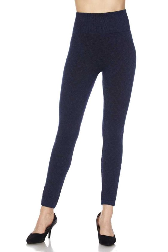 Solid Color 3 Inch High Waisted Textured Fleece Lined Ankle Leggings - 5