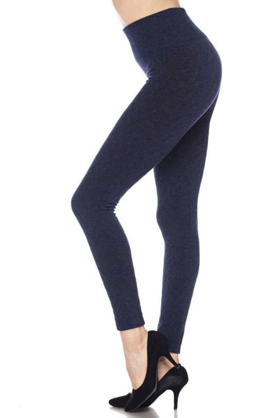 Solid Color 3 Inch High Waisted Textured Fleece Lined Ankle Leggings - 6