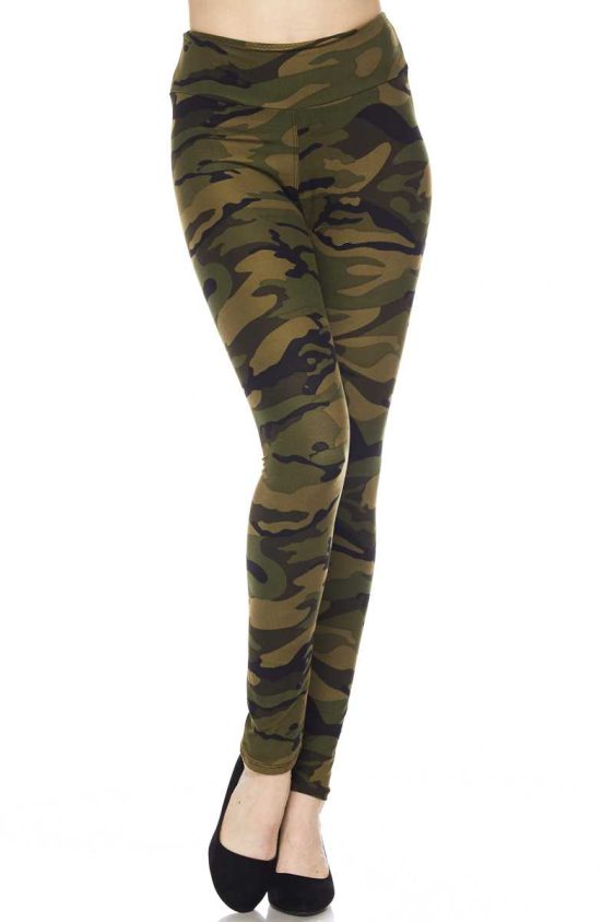 Camouflage Print Ankle Leggings w/3 inch waistband - 1