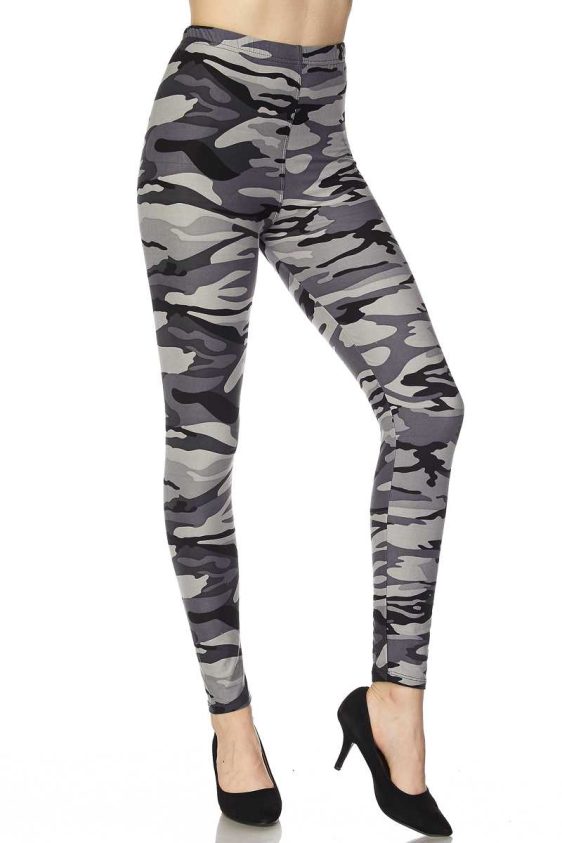 Grey & White Camo Print Yummy Brushed Ankle Leggings - Its All Leggings