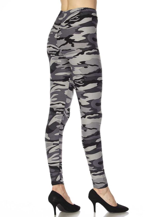 Grey & White Camo Print Yummy Brushed Ankle Leggings - Its All Leggings