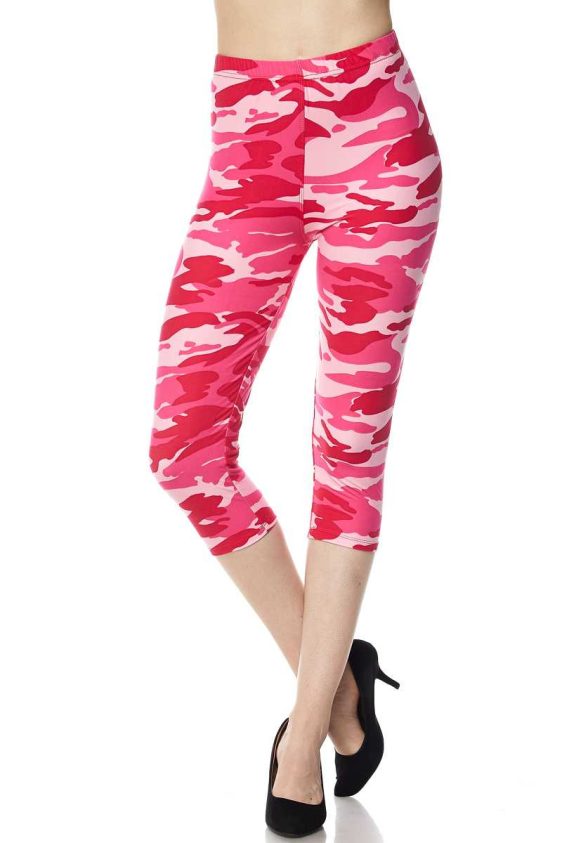 Pink Camo Print Yummy Brushed Capri Leggings - 3