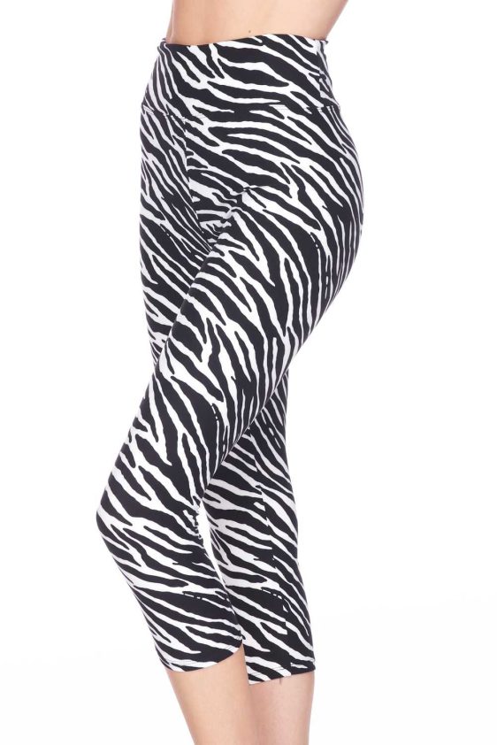 High Waist Zebra Brush Printed Capri - 3
