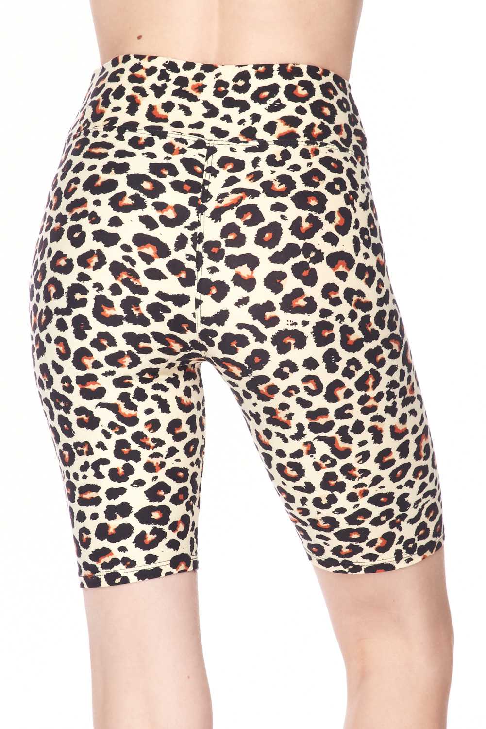 Women's Brushed High Waist Leopard Animal Print Biker Shorts - 1