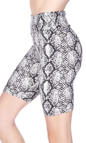 Women's Brushed High Waist Diamond Snake Skin Biker Shorts