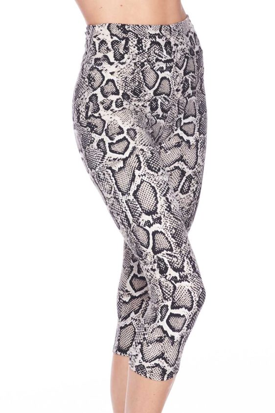 Women's Brushed High Waist Sensual Snake Skin Print Capri Leggings - 1