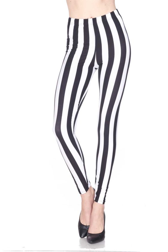 White Vertical Stripe Brush Printed Leggings - 2