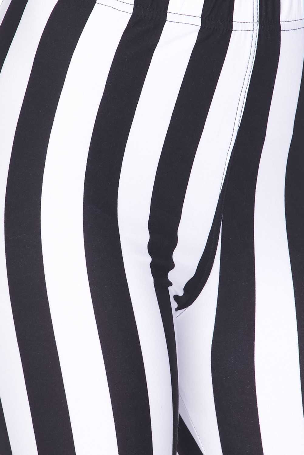 White Vertical Stripe Brush Printed Leggings - 4