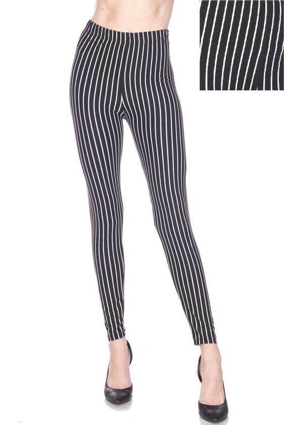 Women's Brushed Classy Vertical Striped Ankle Leggings - 1