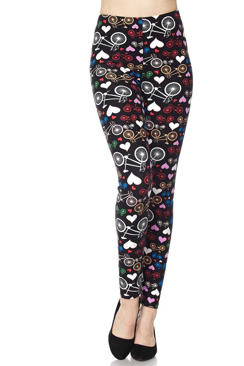 Hearts & Bicycles Print Yummy Brushed Ankle Leggings