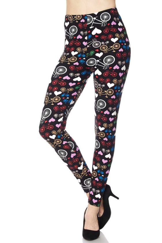 Hearts & Bicycles Print Yummy Brushed Ankle Leggings - 2