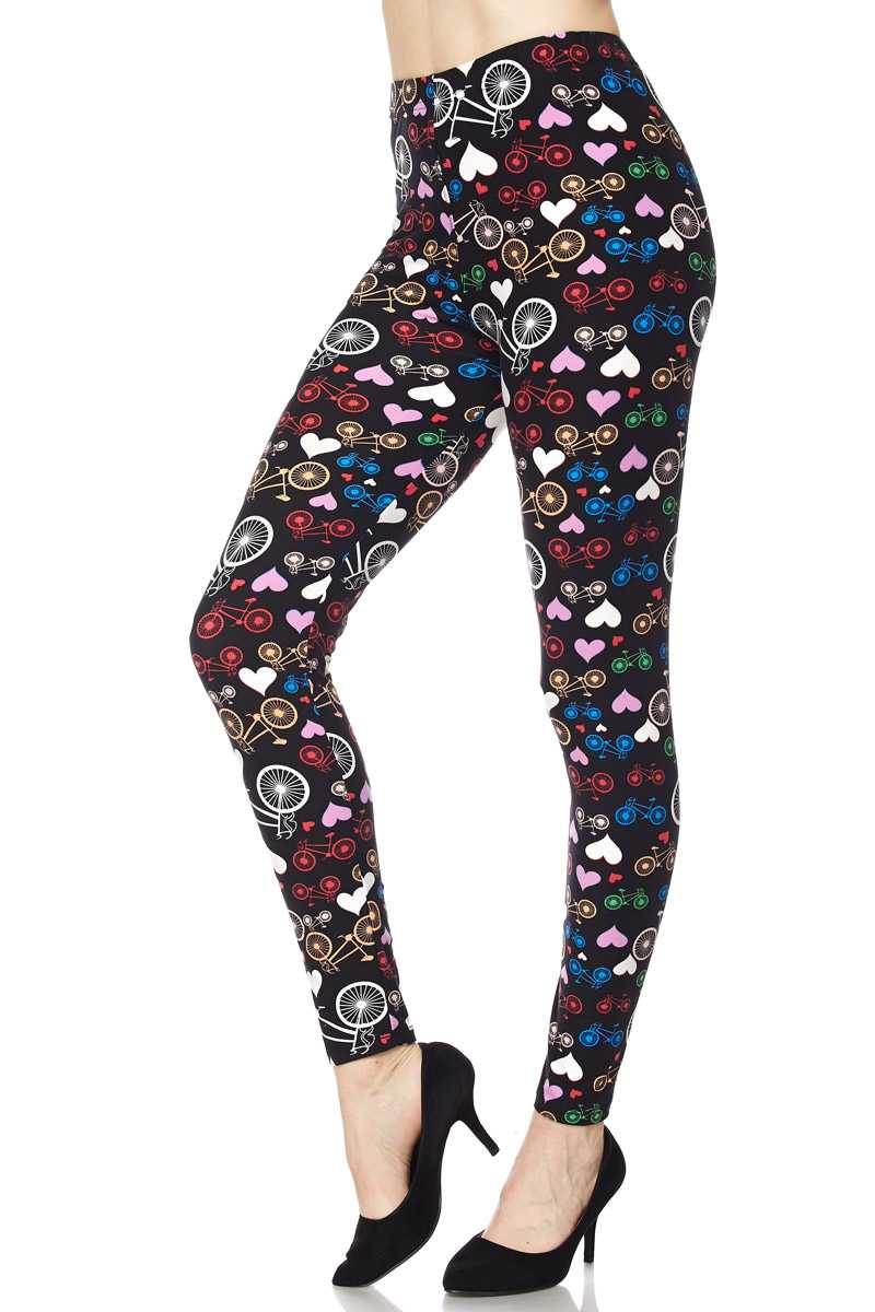 Hearts & Bicycles Print Yummy Brushed Ankle Leggings - 3