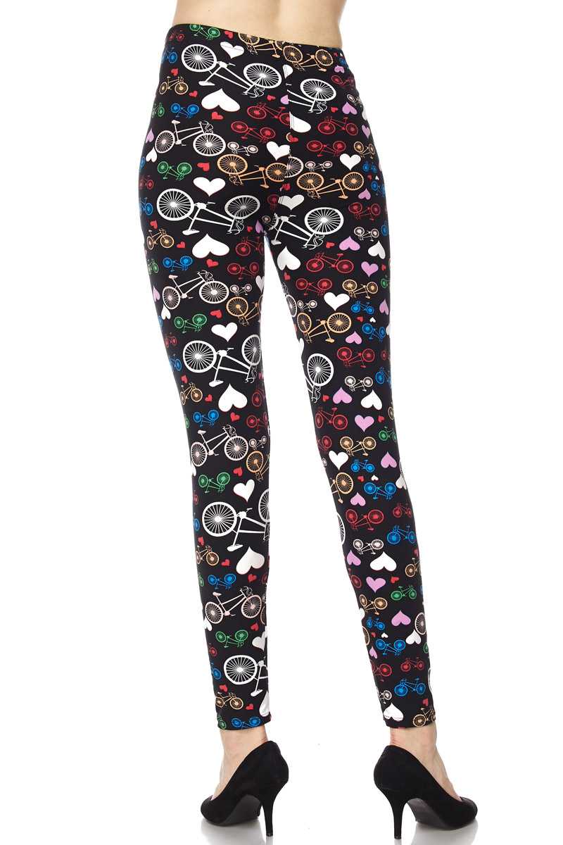 Hearts & Bicycles Print Yummy Brushed Ankle Leggings - 5