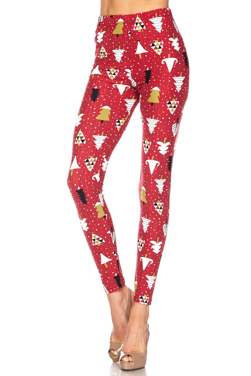 Snowy Christmas Tree Yummy Brushed Ankle Leggings - 5