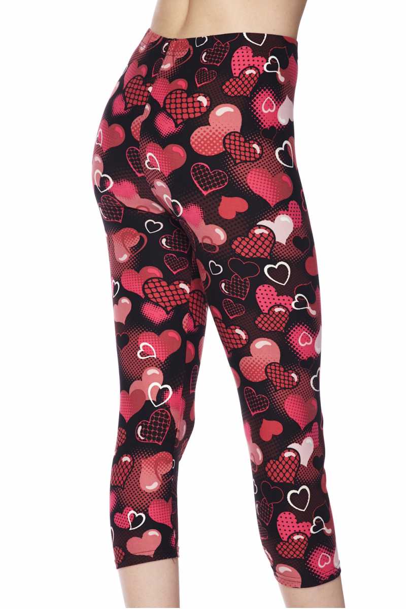 Valentine Hearts Print Buttery Soft Capri Leggings - Its All Leggings