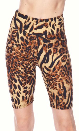 Women's Brushed High Waist Leopard Animal Print Biker Shorts