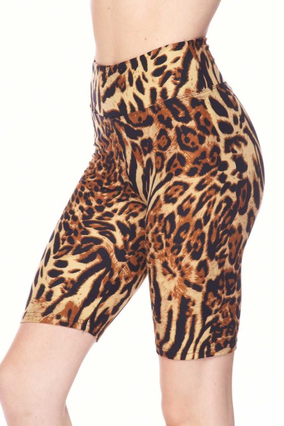 Women's Brushed High Waist Leopard Animal Print Biker Shorts - 2