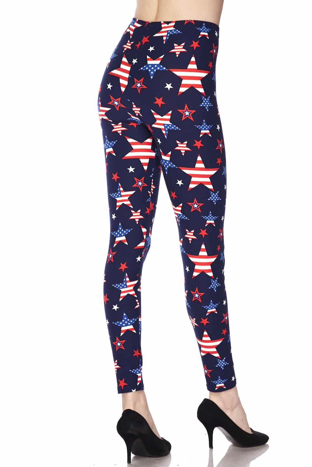 Star Shape American Flag Print Brushed Leggings - 3