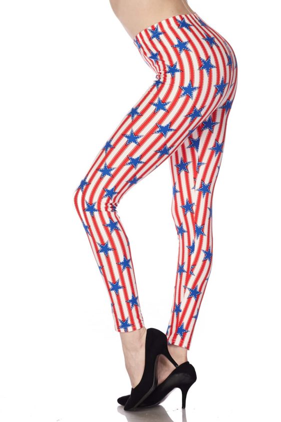 USA Flag Stars Stripes with Stitching Brushed Leggings - 4