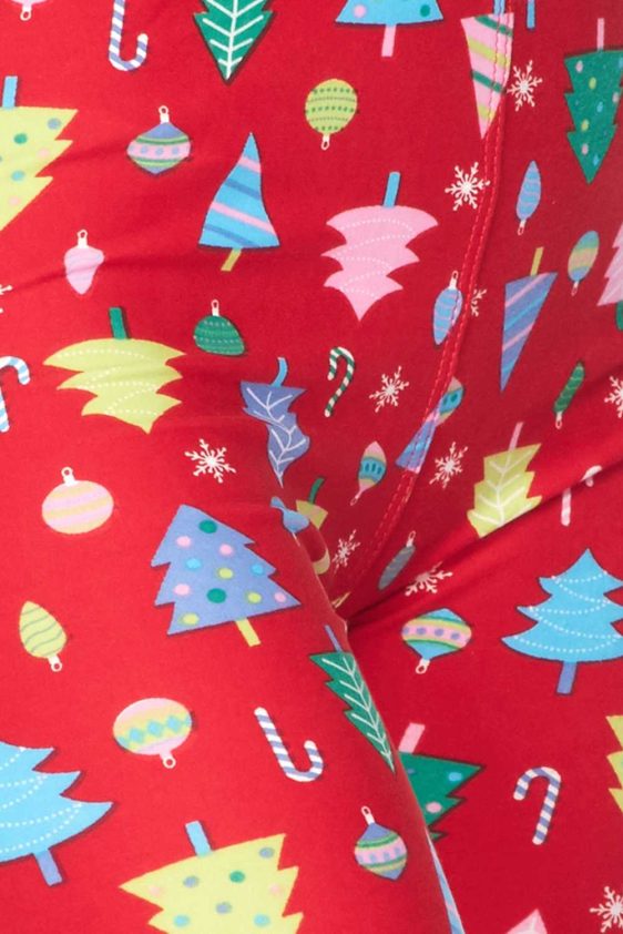 Christmas Candy Cane Tree Brushed Print Leggings - 5