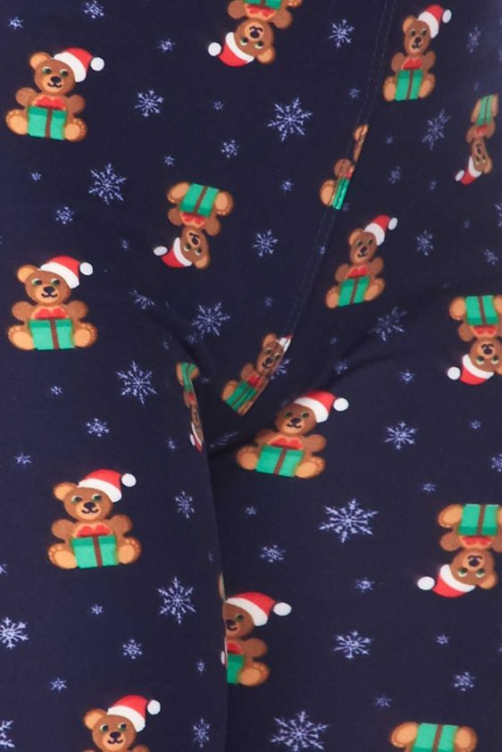 Christmas Snowy Teddy Bear Brushed Print Leggings - 5