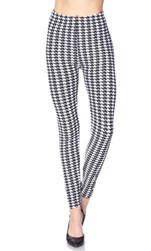 Black and White Hound Tooth Print Brushed Leggings