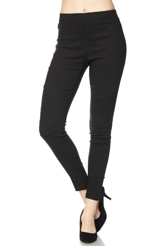 Stretch Moto Legging Pants with Back Pockets - 1