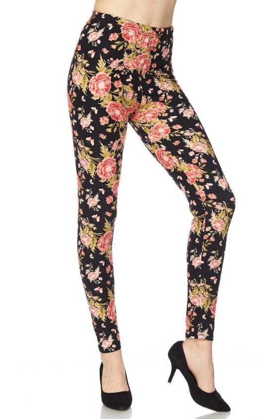 Brushed Ankle Leggings with Rose Pattern - 4