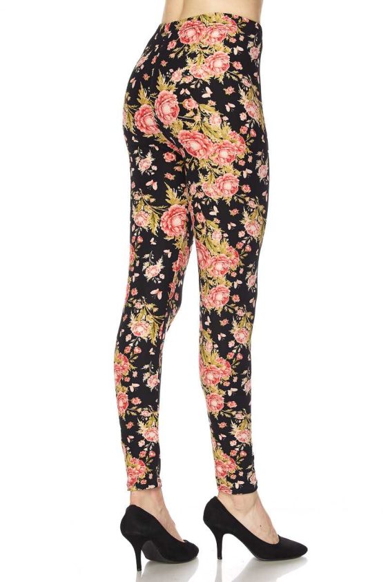 Brushed Ankle Leggings with Rose Pattern - 6