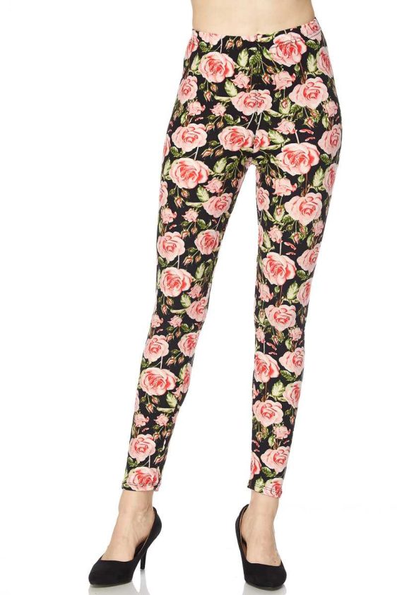 Floral Print Yummy Brushed Ankle Leggings - 1