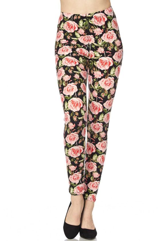 Floral Print Yummy Brushed Ankle Leggings - 2