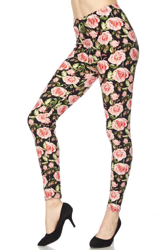 Floral Print Yummy Brushed Ankle Leggings - 3