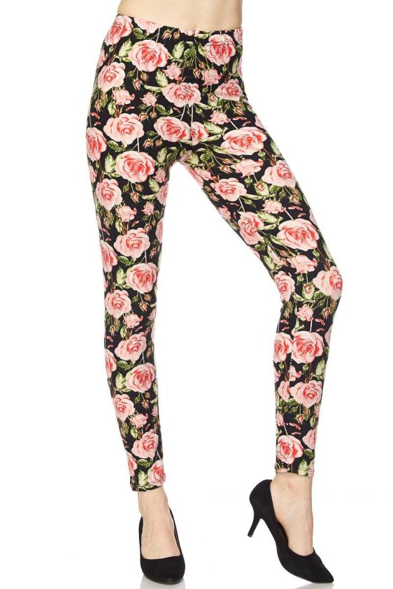 Floral Print Yummy Brushed Ankle Leggings - 4