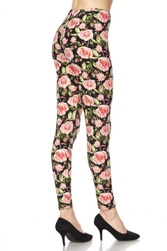 Floral Print Yummy Brushed Ankle Leggings - 6