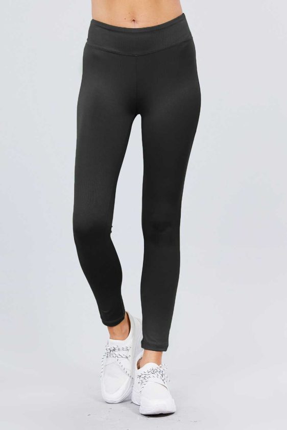 Solid Color 3 Inch High Waisted Track Active Skinny Leggings - 1