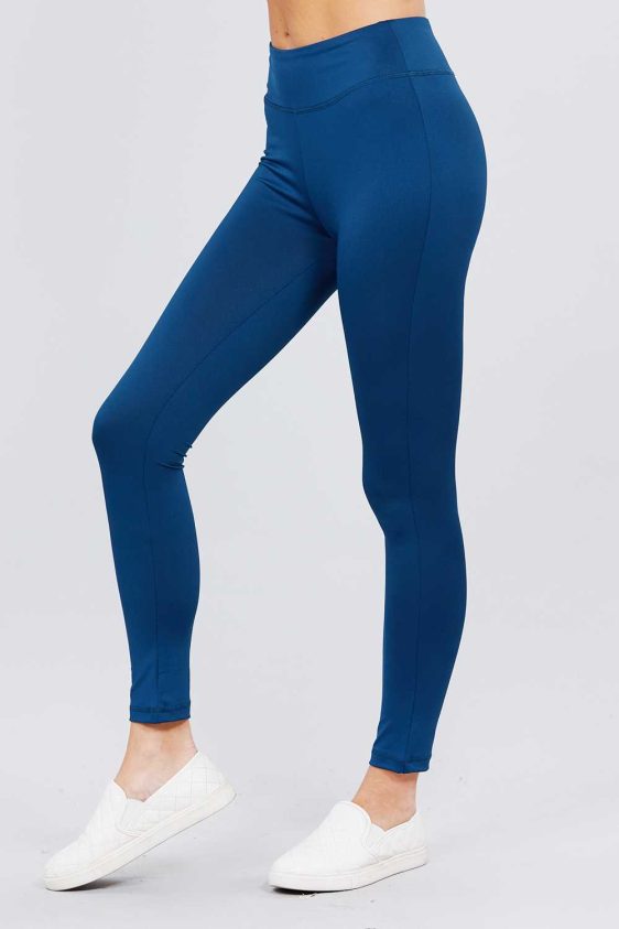 Solid Color 3 Inch High Waisted Track Active Skinny Leggings - 2
