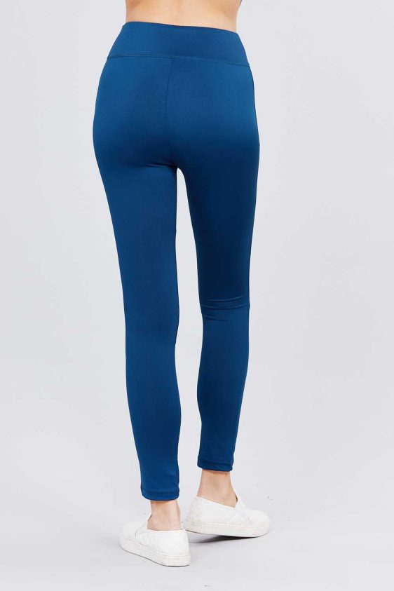 Solid Color 3 Inch High Waisted Track Active Skinny Leggings - 8